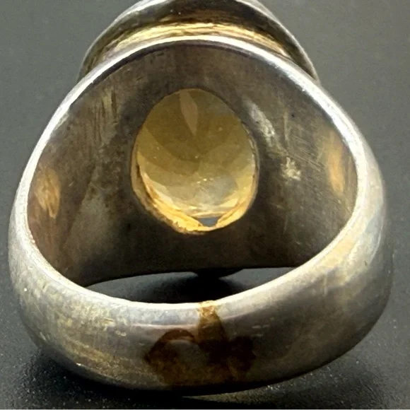 Vintage Sterling Silver 925 Huge Yellow Citrine Ring - Picture 4 of 6